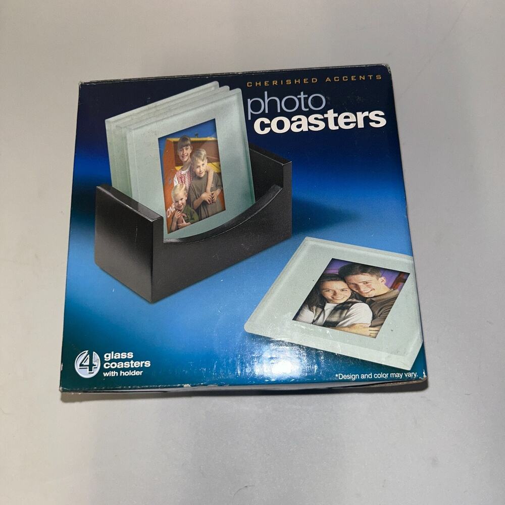 NEW Cherished Accents Photo Coasters Set of 4 w/ Wood Holder